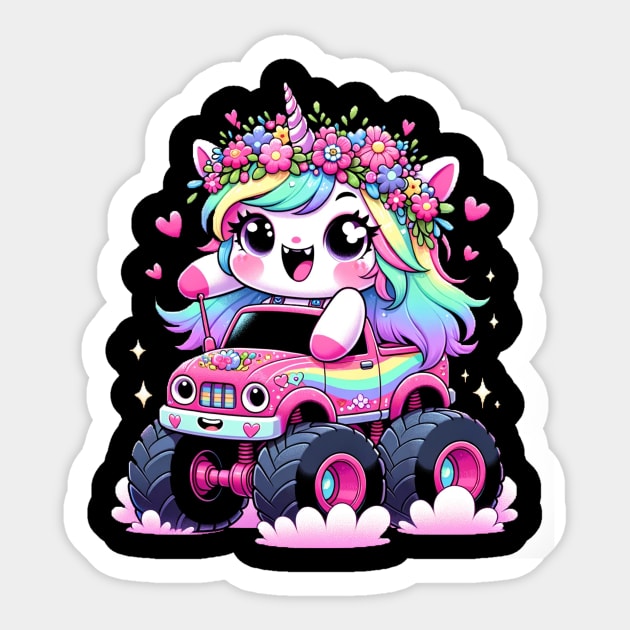 Monster Truck Unicorn Birthday Party Monster Truck kids Girl Sticker by ProCoffe